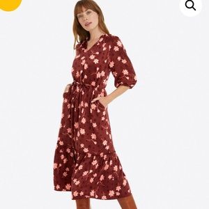Draper James Martina Popover Dress in Magnolia Dot - Cabernet Magnolia Dot / L